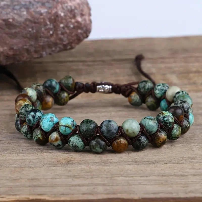 Earth-Tone Stone Bead Bracelet in Green, Turquoise and Brown