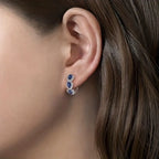 Sapphire-Look Crest Earrings in White Gold Tone