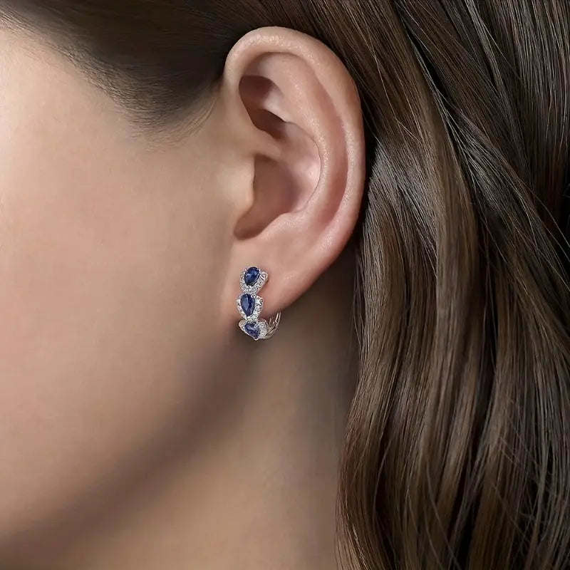 Sapphire-Look Crest Earrings in White Gold Tone