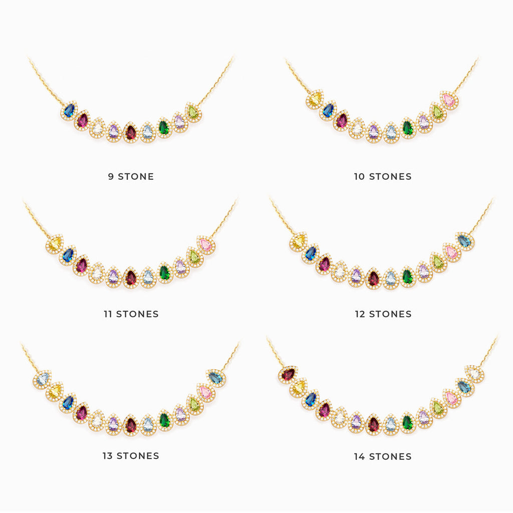 Druppelketting met geboortestenen van het gezin