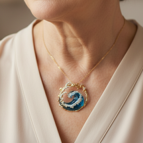 Goudkleurige oceaanbelofte-set van ketting en oorbellen
