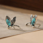Vintage Turquoise Dragonfly Silver-Plated Stud Earrings