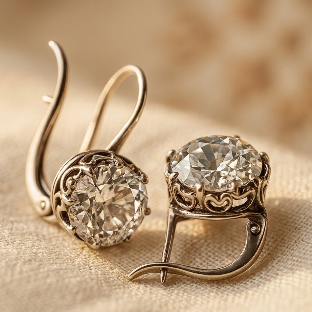 Silver-Tone Zirconia Cluster Leverback Earrings