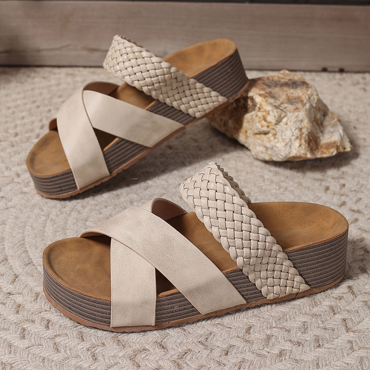 Braided Platform Slide Sandals