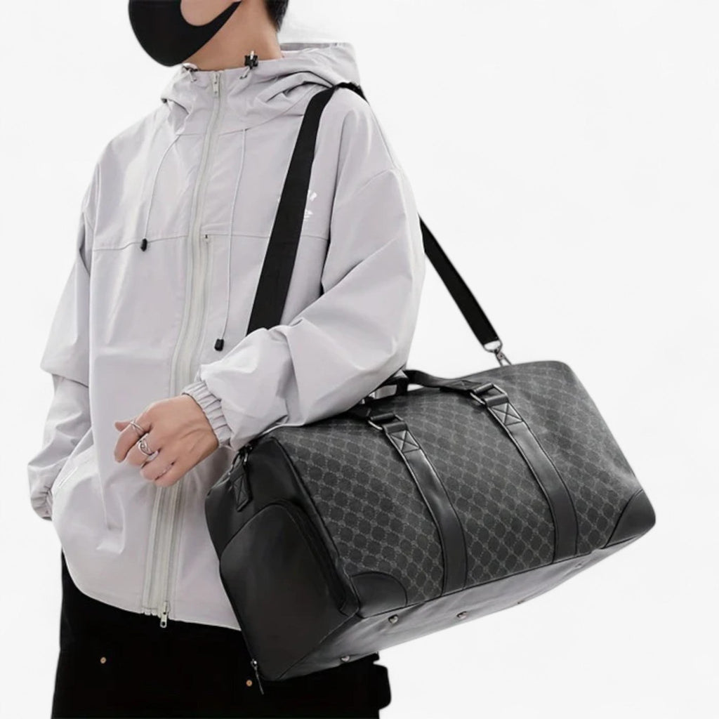 Men's Compact Urban Shoulder Bag with Leaf Pattern