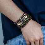 Tribal Wood and Stone Bead Bracelet