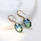 Vintage-Inspired Oval Green Crystal Drop Earrings