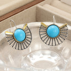 Bohemian Turquoise Fan-Shaped Hollow Hook Earrings