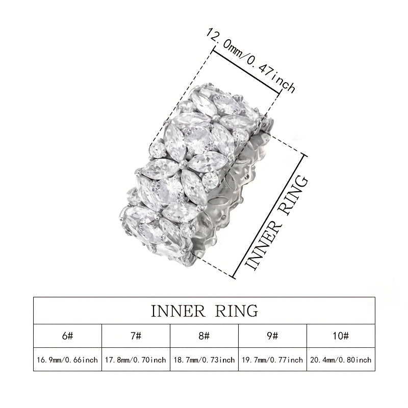 Brede ring met zirkonia bloemencluster in diamantlook