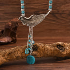 Vintage Bohemian Turquoise Bead Leaf Pendant Necklace
