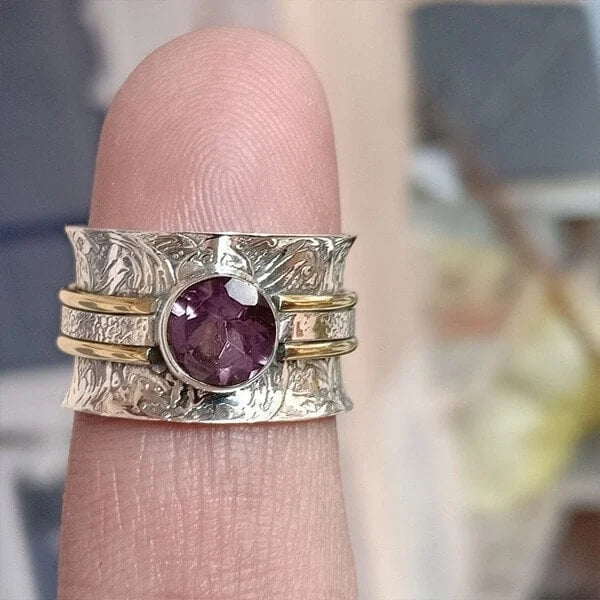 Bohemian Amethyst Crystal Spinner Band Ring