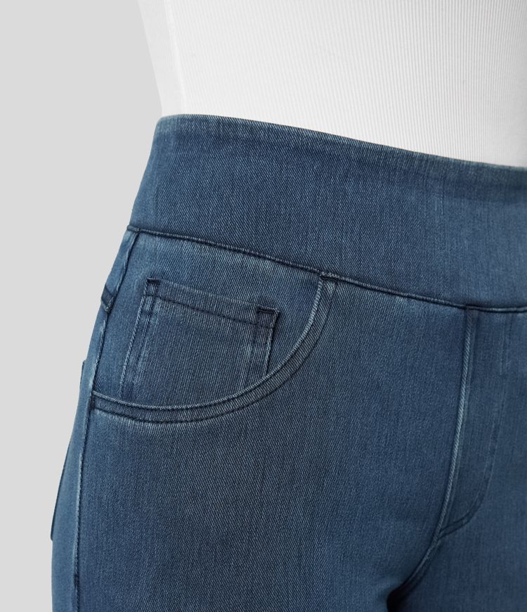 Pull-On Wide-Leg Jeans in Denim-Look Fabric