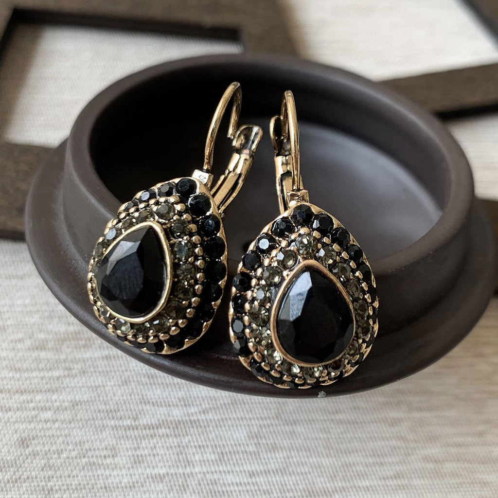 Vintage Rhinestone Teardrop Resin Earrings in Three Colours