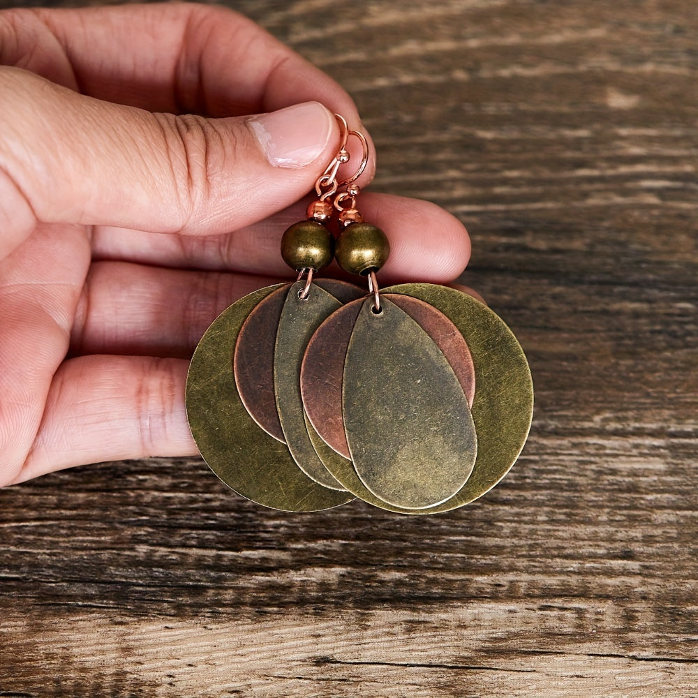 Bohemian Round Water Drop Copper-Tone Dangle Earrings