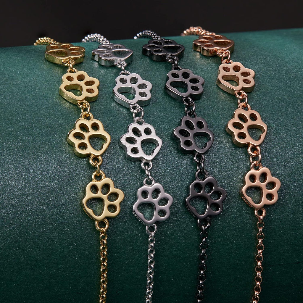 Adjustable 925 Sterling Paw Print Charm Bracelet