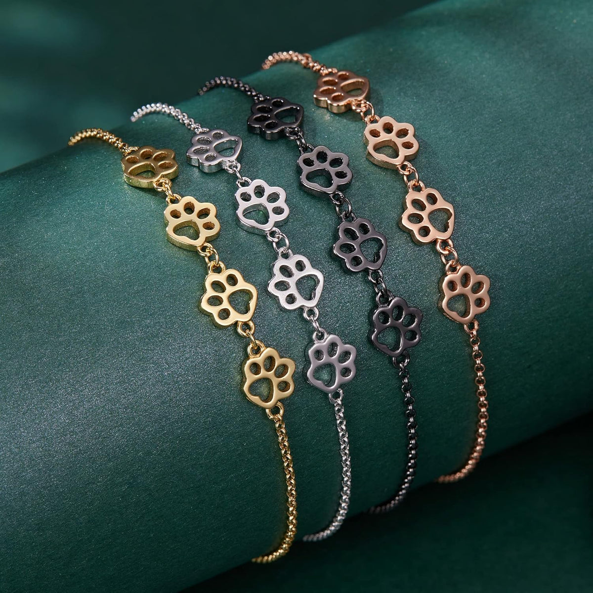 Adjustable 925 Sterling Paw Print Charm Bracelet