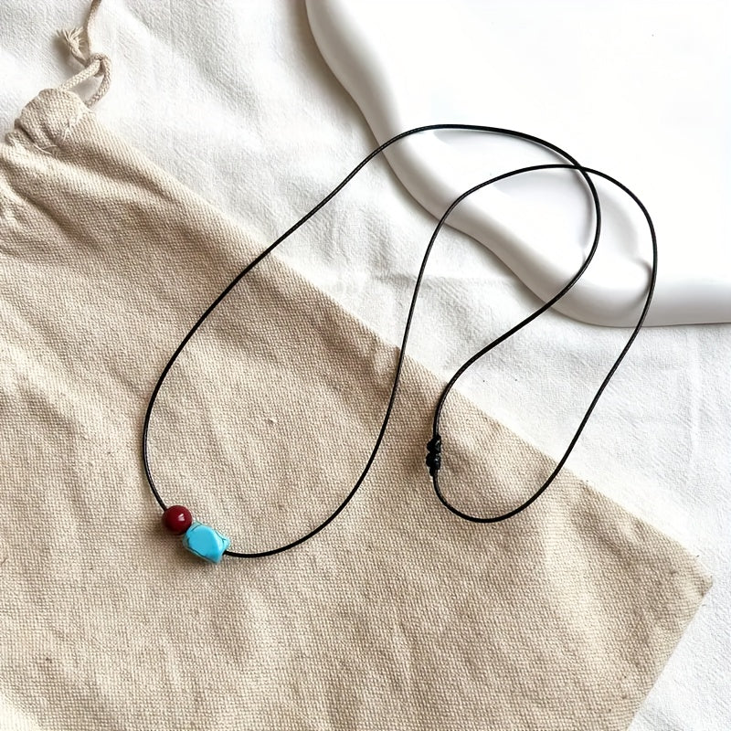 Bohemian Turquoise and Cinnabar Beaded Pendant Necklace