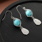 Retro Wire-Wrapped Turquoise Pendant Earrings