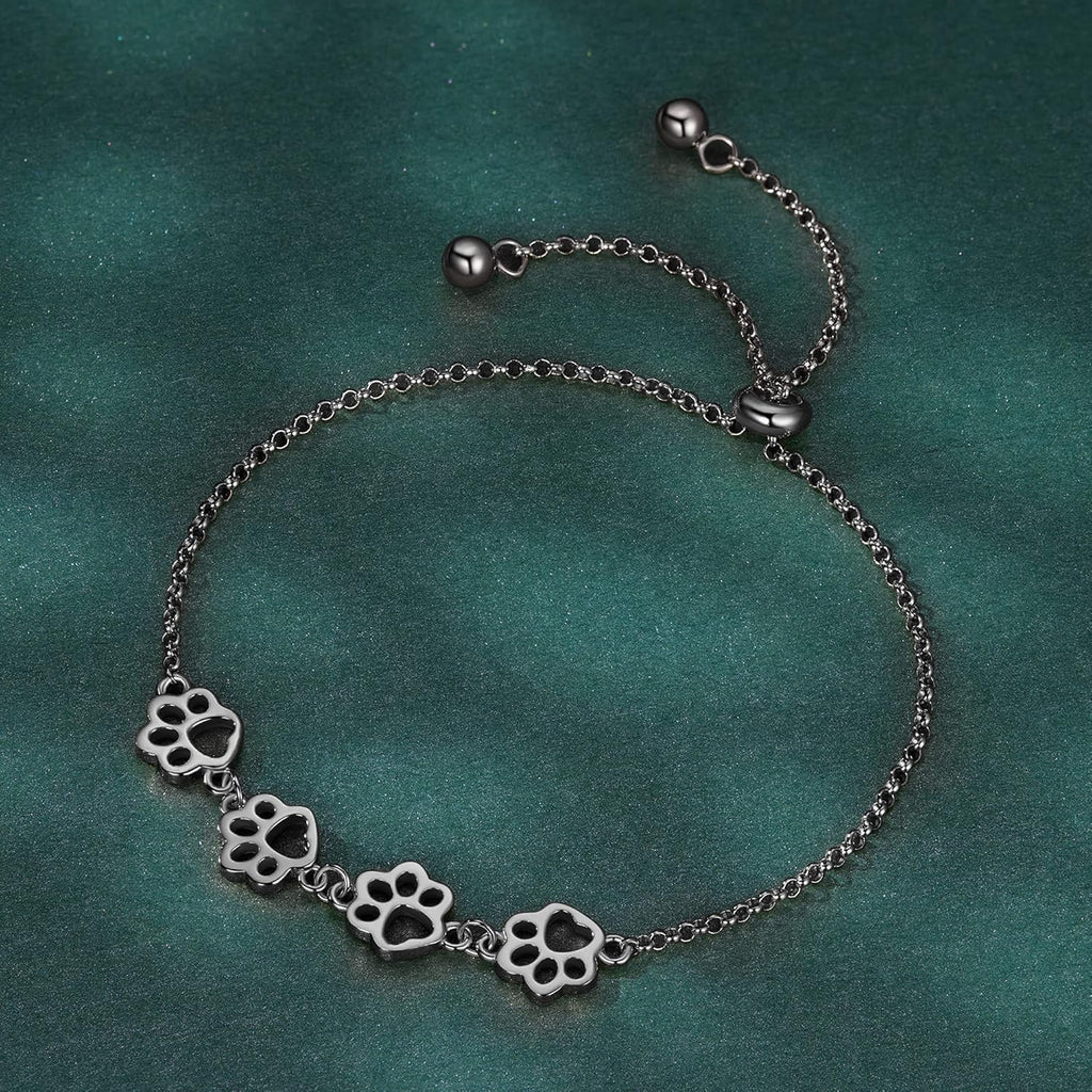 Adjustable 925 Sterling Paw Print Charm Bracelet