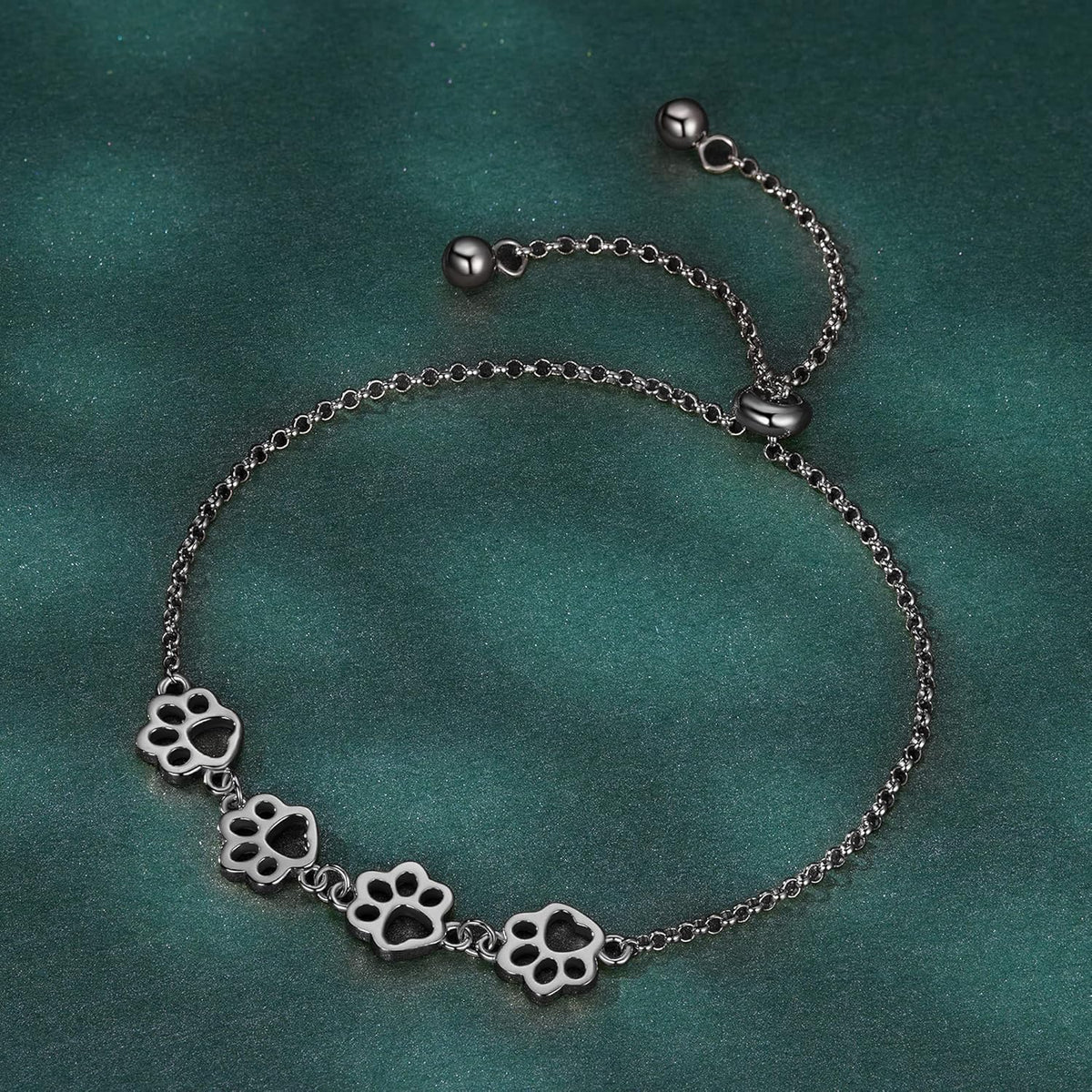 Adjustable 925 Sterling Paw Print Charm Bracelet