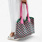 Light Green and White Crocheted Shopper Tote Bag
