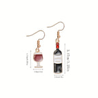 Asymmetric Wine Bottle and Glass Dangle Earrings