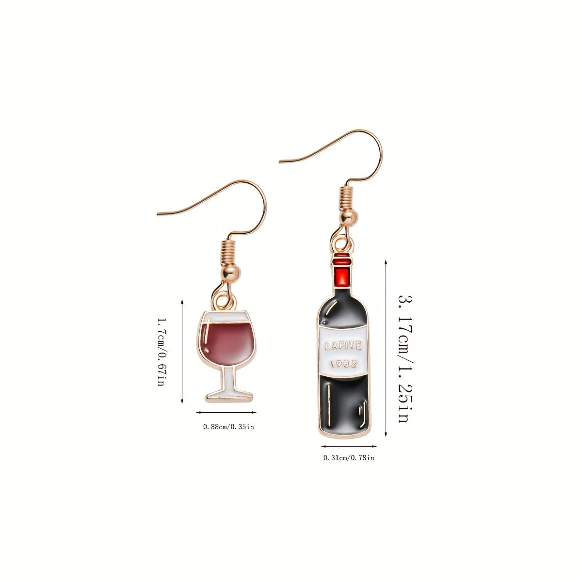 Asymmetric Wine Bottle and Glass Dangle Earrings