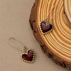 Vintage Bohemian Red Resin Drip Heart Earrings