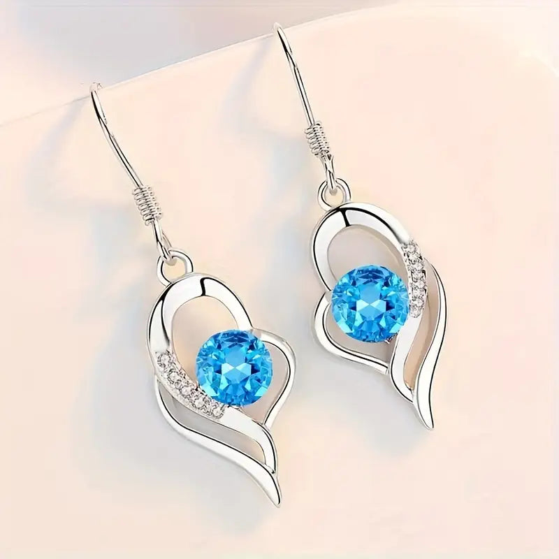 Heart Drop Earrings in White Gold Tone