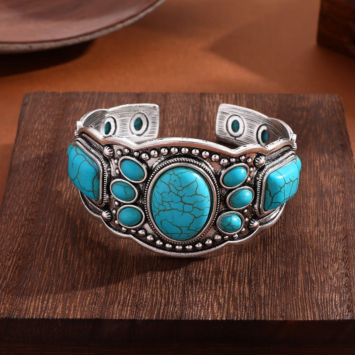 Vintage Ethnic Turquoise Open Cuff Bracelet