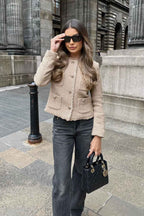 Slim Fit Tweed Style Short Coat with Contrast Trim Detail