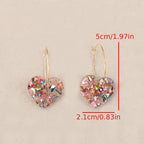 Vintage Resin Glitter Heart Pendant Earrings