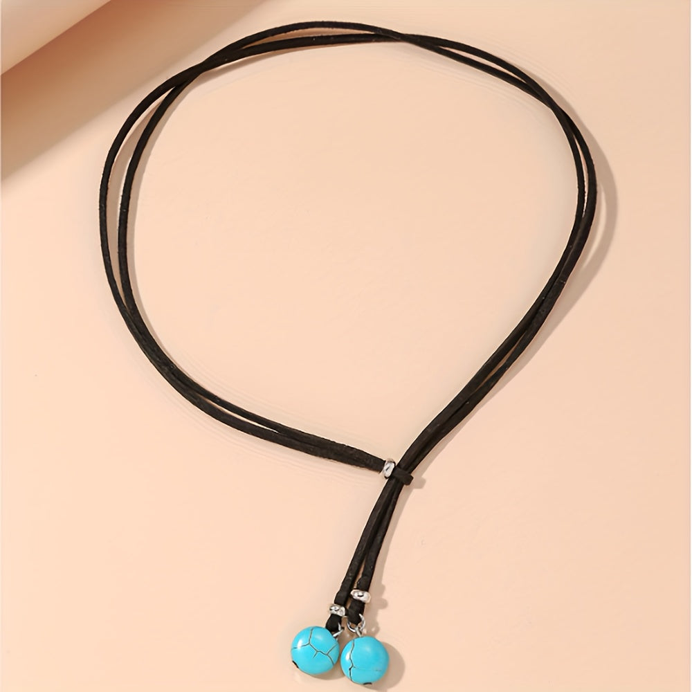 Bohemian Y-vormige ketting met dubbele turquoise kralen