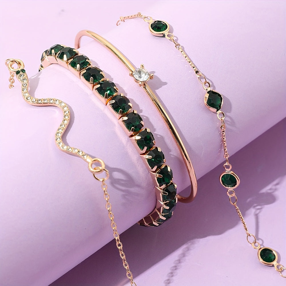 Four-Piece Green Rhinestone Jewellery Set