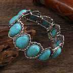 Vintage-Style Oval Turquoise Silver-Plated Statement Bracelet
