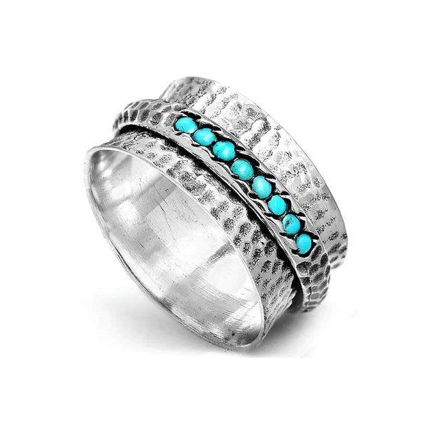 Hammered Silver-Plated Turquoise Spinner Ring