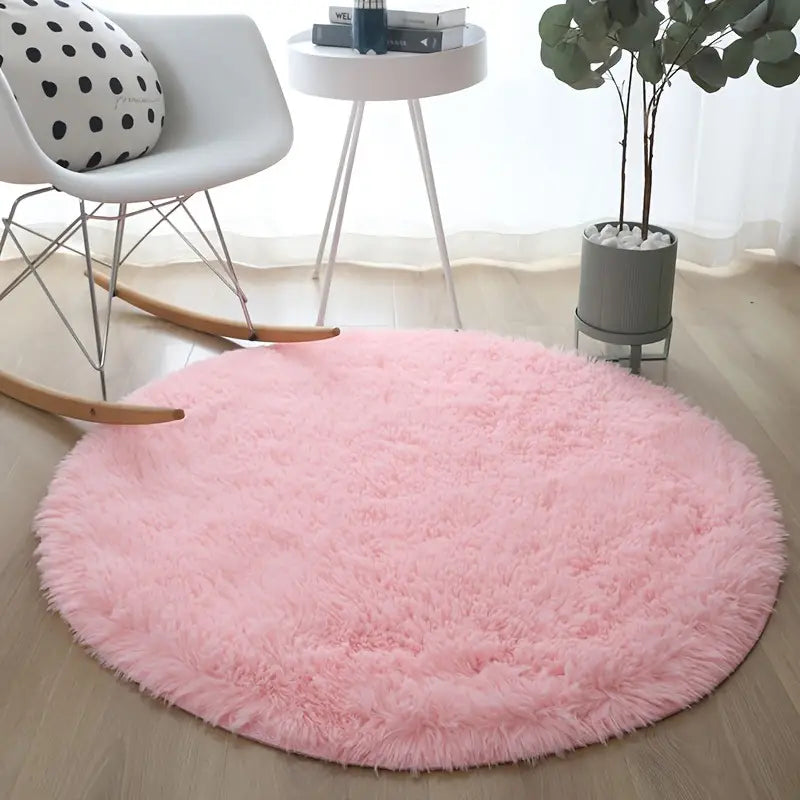 Round Polyester Thickened Area Rug – Soft Pile, Washable, Living Room and Bedroom