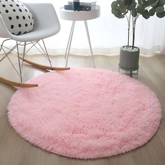 Round Polyester Thickened Area Rug – Soft Pile, Washable, Living Room and Bedroom