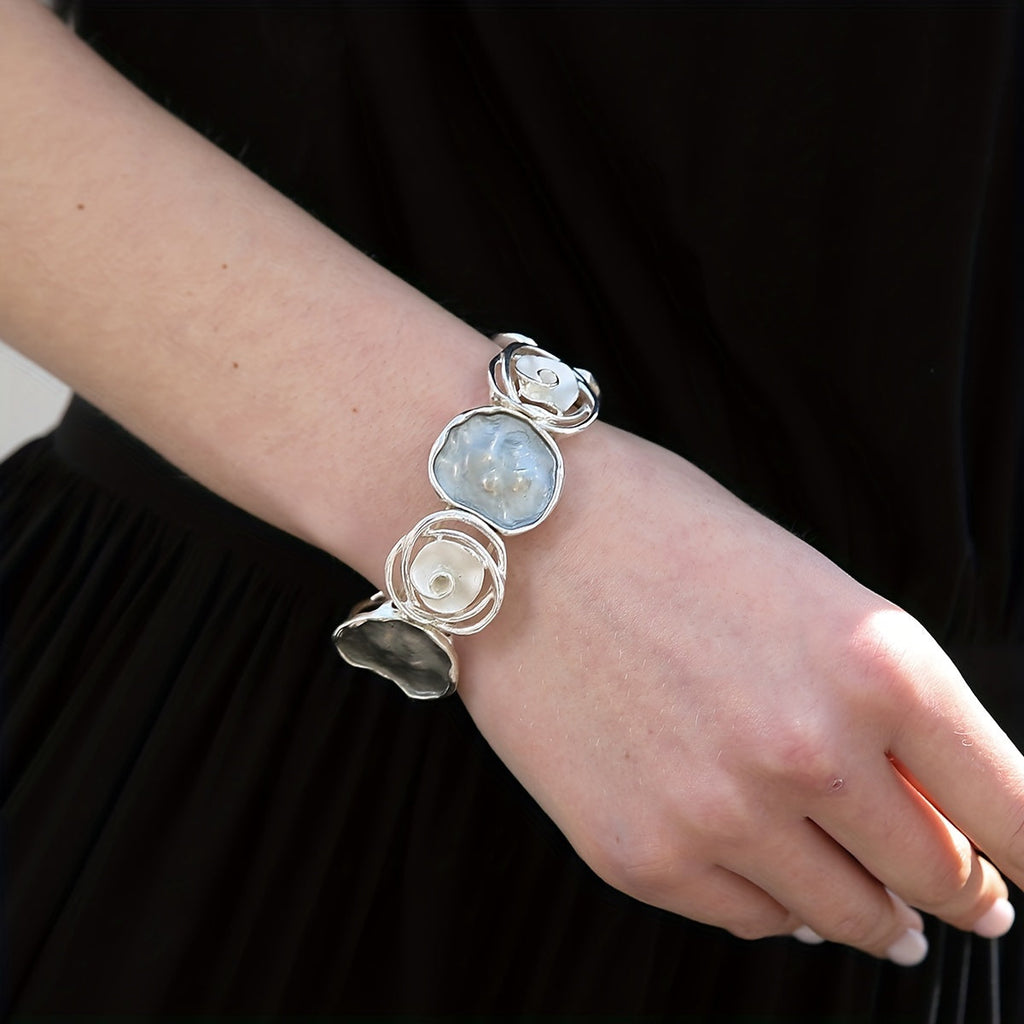 Bohemian Round Flower Geometric Stretch Cuff Bracelet