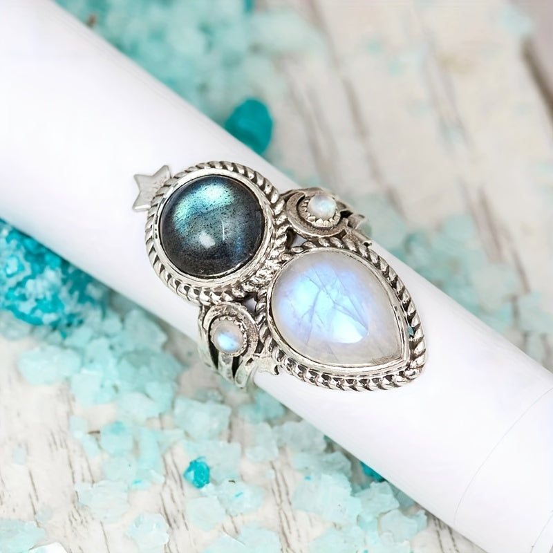 Moonstone-Look Ring with Fine Band