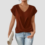 V-Neck Twist-Front Blouse with Short Sleeves