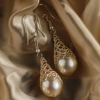 Water Drop Gold-Tone Hollow Cage Earrings with Pearl