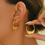 Sculpted Crescent Hoop Earrings in Gold Tone