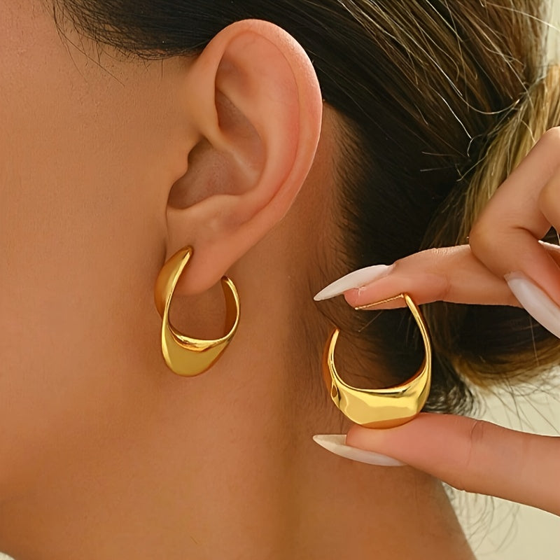 Sculpted Crescent Hoop Earrings in Gold Tone