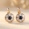 Blue Crystal and White Zircon Flower Hoop Earrings