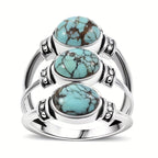 Vintage-Style Boho Triple Turquoise Silver-Tone Ring