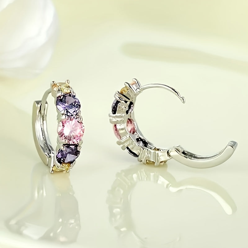 Vintage-Style Purple Zirconia Cluster Hoop Earrings