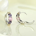 Vintage-Style Purple Zirconia Cluster Hoop Earrings