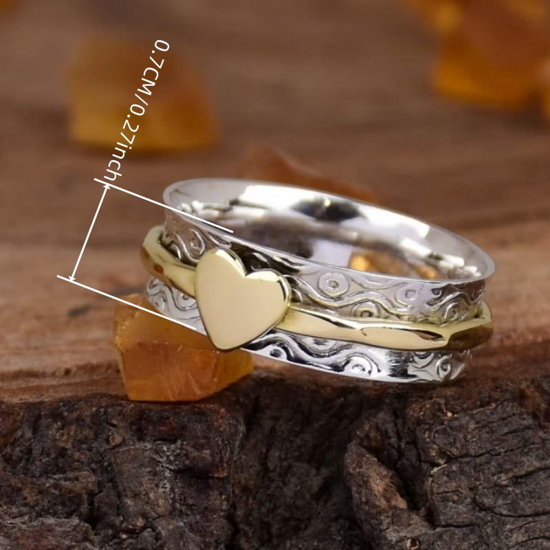 Bohemian Two-Tone Heart Spinner Band Ring