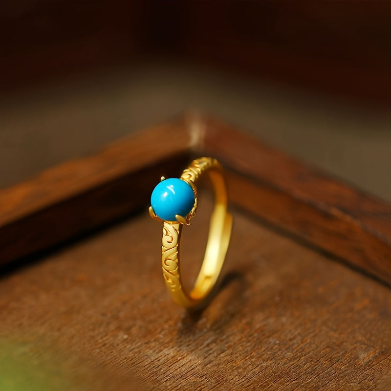 Smooth Turquoise Gold-Tone Band Ring